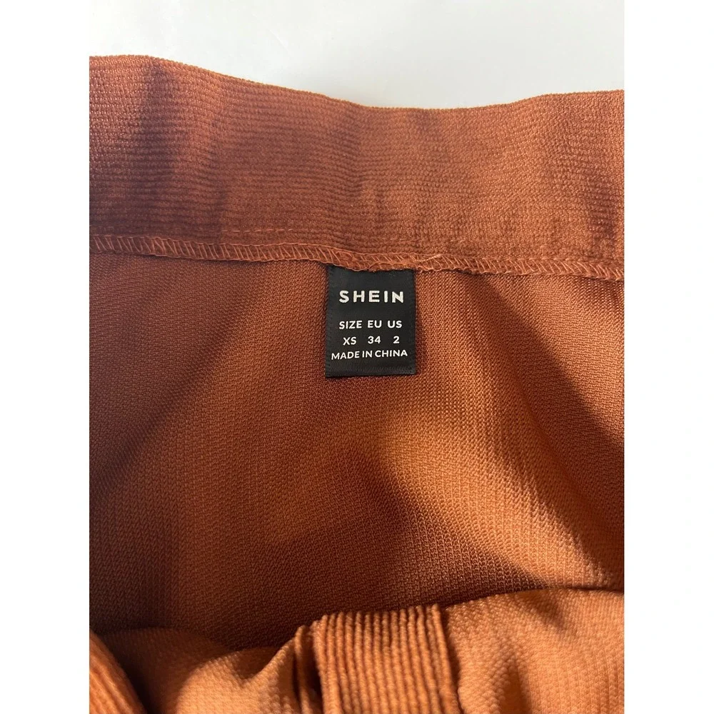 Shein Brown Corduroy Button Front Mini Skirt Womens XS Party Casual Rust Country
